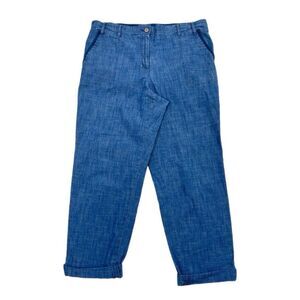 Talbots Ankle Pants Roll Tab Women 12 Blue Chambray Casual Elastic Back Comfort